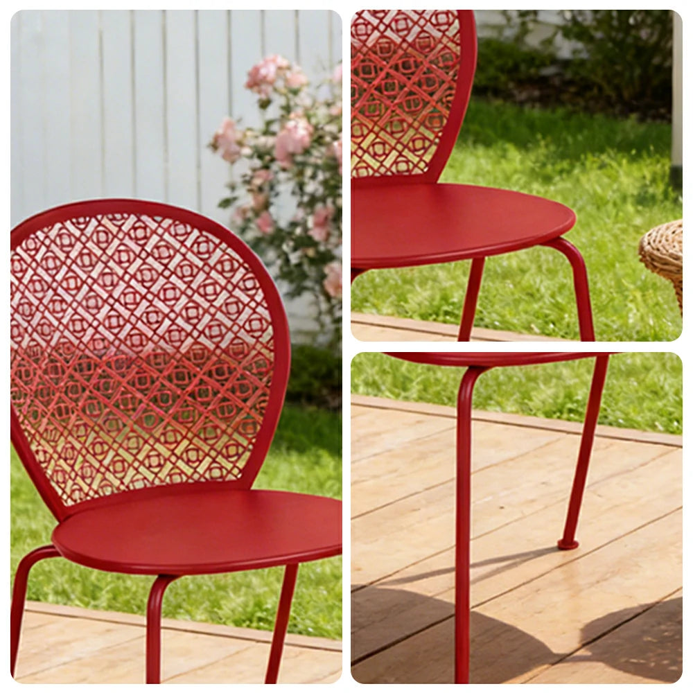 SOLARA Outdoor Dining Chair Weather-Resistant Rust-Resistant Metal Frame Easy-Clean Design with Rounded Safety Edges - Red