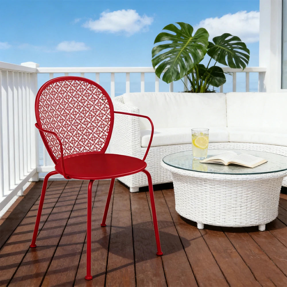 SOLARA Outdoor Dining Chair Weather-Resistant Rust-Resistant Metal Frame Easy-Clean Design with Rounded Safety Edges - Red