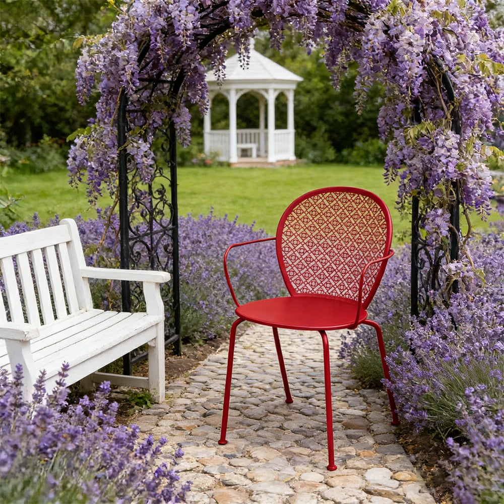 SOLARA Outdoor Dining Chair Weather-Resistant Rust-Resistant Metal Frame Easy-Clean Design with Rounded Safety Edges - Red