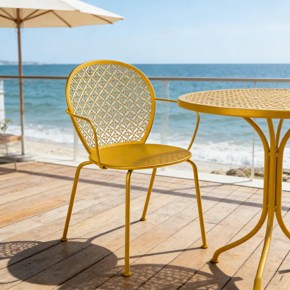 SOLARA Outdoor Dining Chair Weather-Resistant Rust-Resistant Metal Frame Easy-Clean Design with Rounded Safety Edges - Yellow
