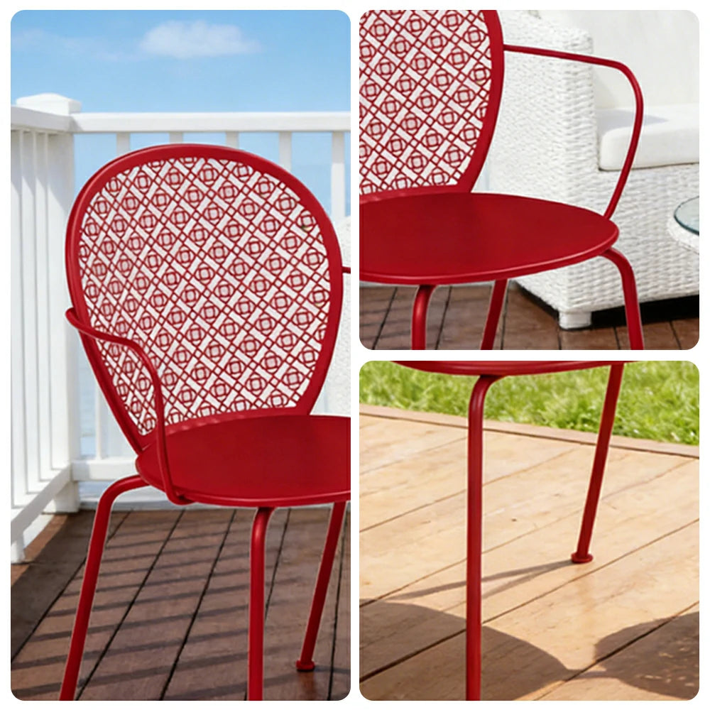 SOLARA Outdoor Dining Chair Weather-Resistant Rust-Resistant Metal Frame Easy-Clean Design with Rounded Safety Edges - Red
