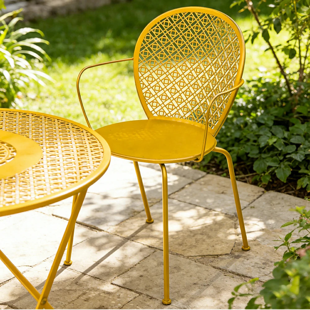 SOLARA Outdoor Dining Chair Weather-Resistant Rust-Resistant Metal Frame Easy-Clean Design with Rounded Safety Edges - Yellow