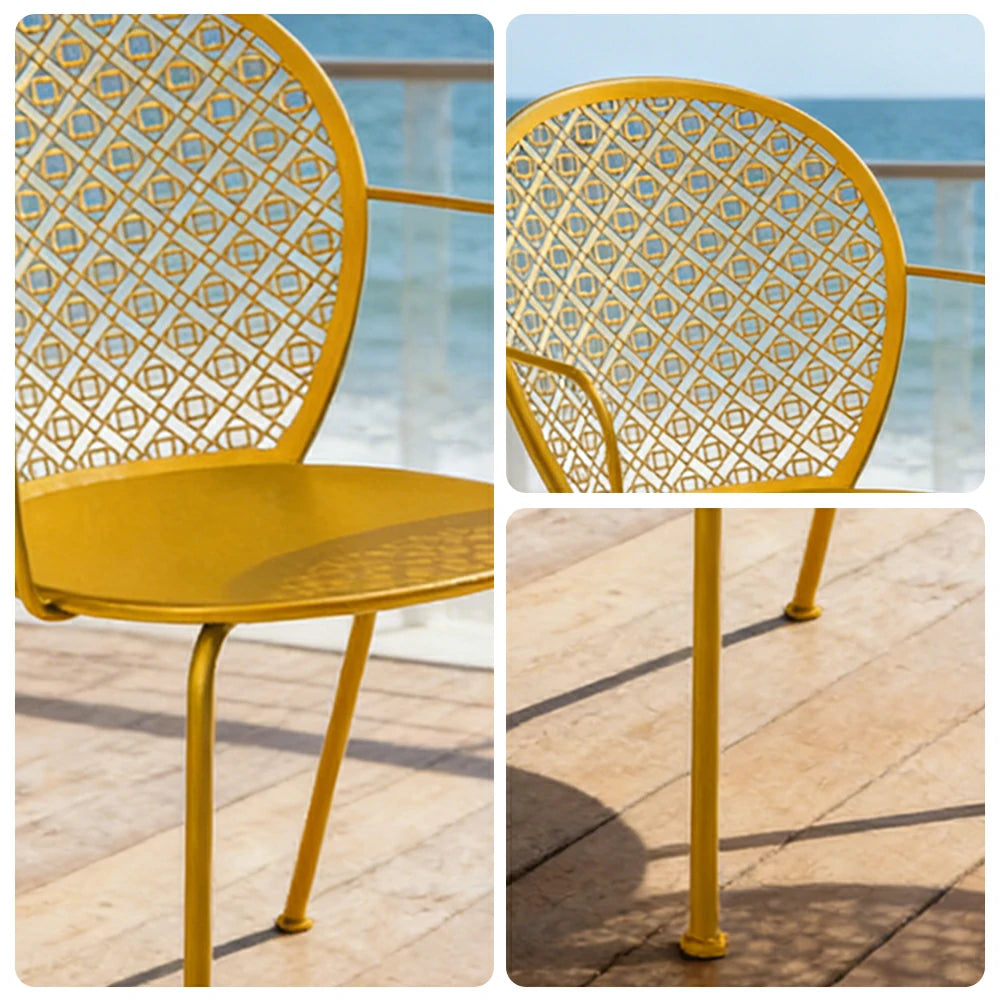 SOLARA Outdoor Dining Chair Weather-Resistant Rust-Resistant Metal Frame Easy-Clean Design with Rounded Safety Edges - Yellow