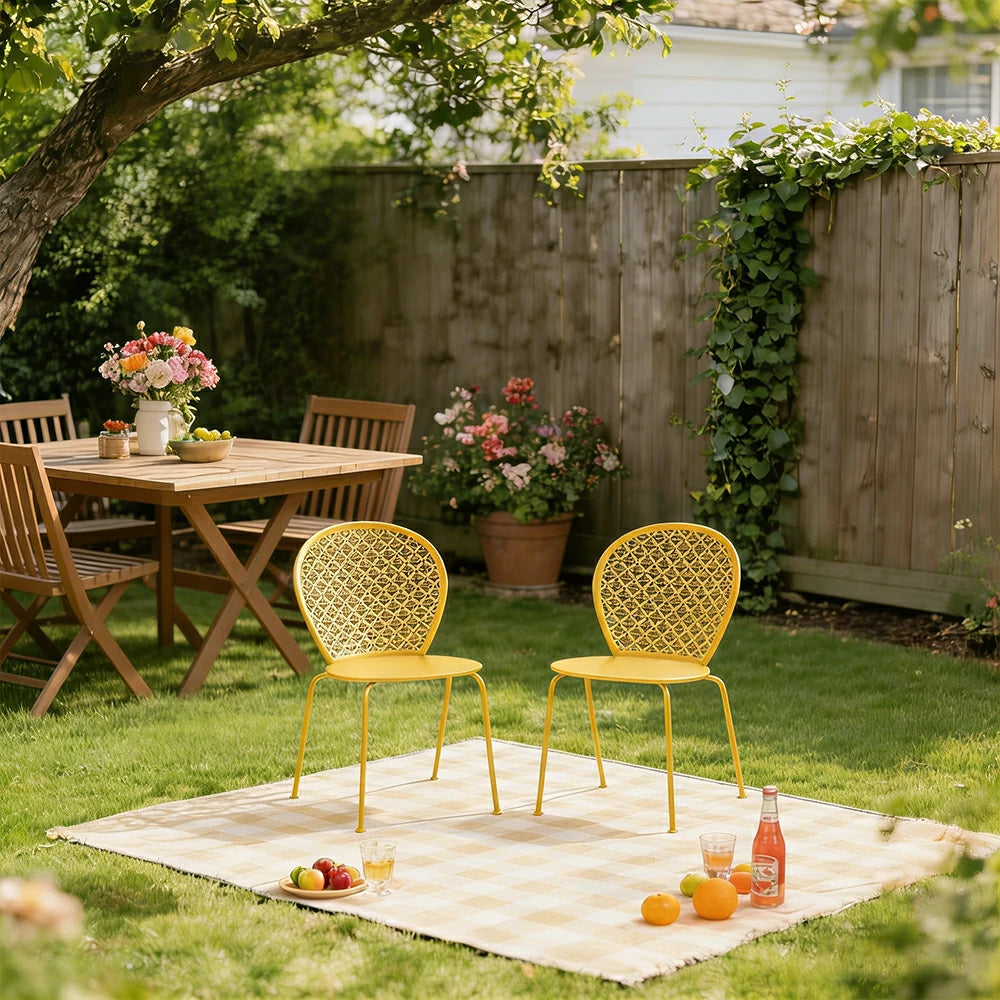 SOLARA Outdoor Dining Chair Weather-Resistant Rust-Resistant Metal Frame Easy-Clean Design with Rounded Safety Edges - Yellow