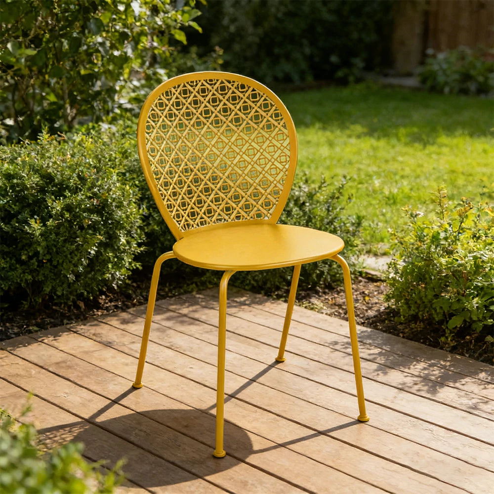SOLARA Outdoor Dining Chair Weather-Resistant Rust-Resistant Metal Frame Easy-Clean Design with Rounded Safety Edges - Yellow