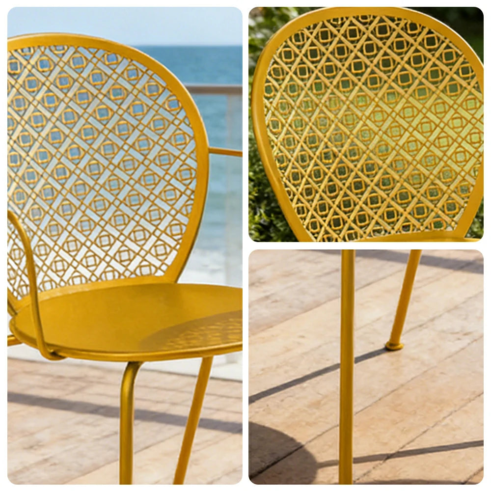 SOLARA Outdoor Dining Chair Weather-Resistant Rust-Resistant Metal Frame Easy-Clean Design with Rounded Safety Edges - Yellow