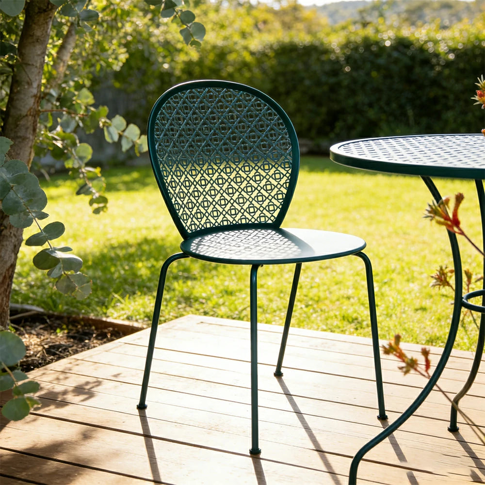 SOLARA Outdoor Dining Chair Weather-Resistant Rust-Resistant Metal Frame Easy-Clean Design with Rounded Safety Edges - Blue