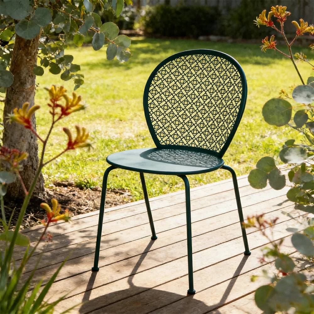 SOLARA Outdoor Dining Chair Weather-Resistant Rust-Resistant Metal Frame Easy-Clean Design with Rounded Safety Edges - Blue