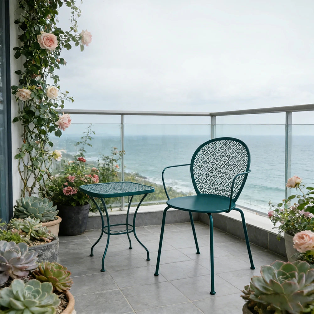 SOLARA Outdoor Dining Chair Weather-Resistant Rust-Resistant Metal Frame Easy-Clean Design with Rounded Safety Edges - Blue