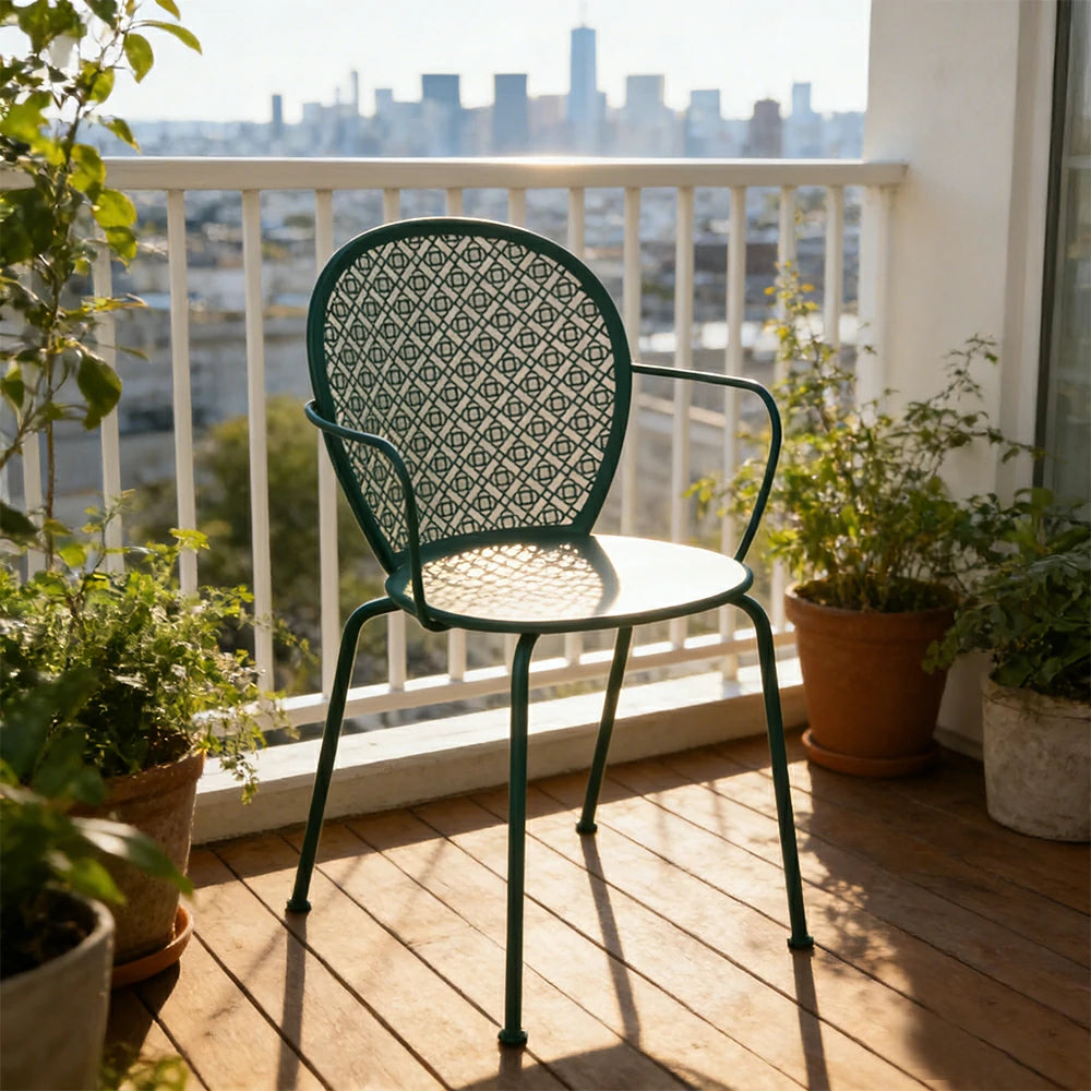 SOLARA Outdoor Dining Chair Weather-Resistant Rust-Resistant Metal Frame Easy-Clean Design with Rounded Safety Edges - Blue