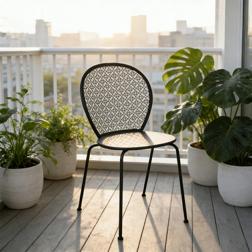 SOLARA Outdoor Dining Chair Weather-Resistant Rust-Resistant Metal Frame Easy-Clean Design with Rounded Safety Edges - Black