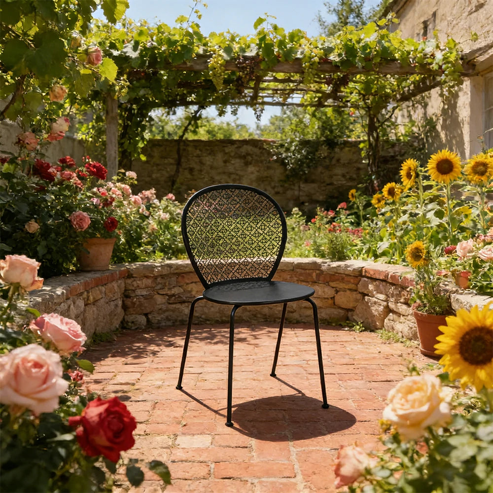 SOLARA Outdoor Dining Chair Weather-Resistant Rust-Resistant Metal Frame Easy-Clean Design with Rounded Safety Edges - Black