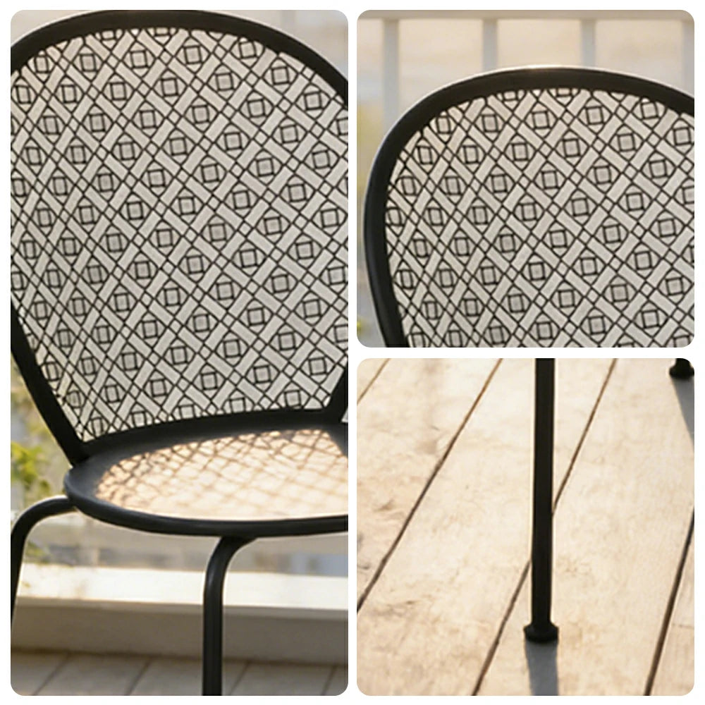 SOLARA Outdoor Dining Chair Weather-Resistant Rust-Resistant Metal Frame Easy-Clean Design with Rounded Safety Edges - Black