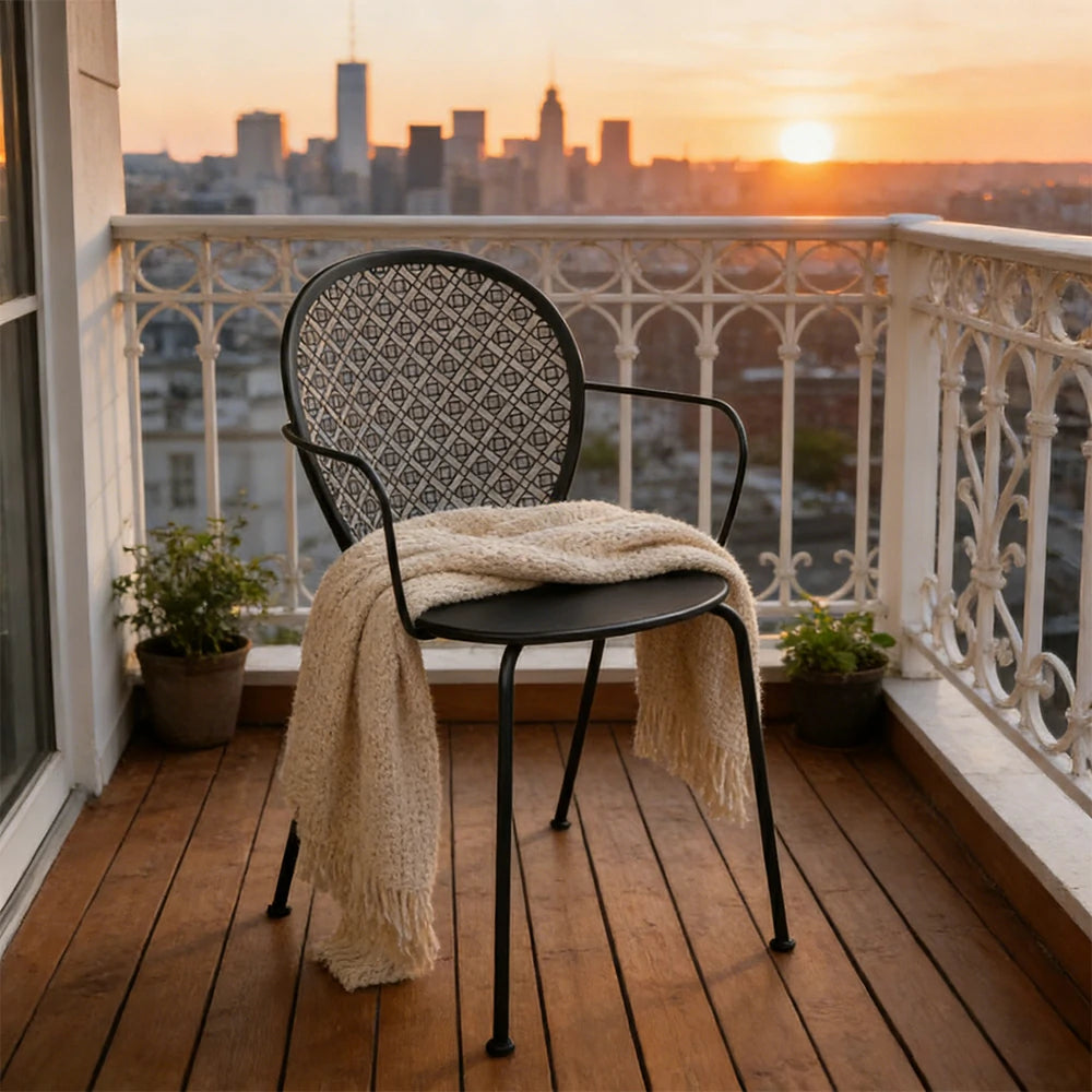 SOLARA Outdoor Dining Chair Weather-Resistant Rust-Resistant Metal Frame Easy-Clean Design with Rounded Safety Edges - Black