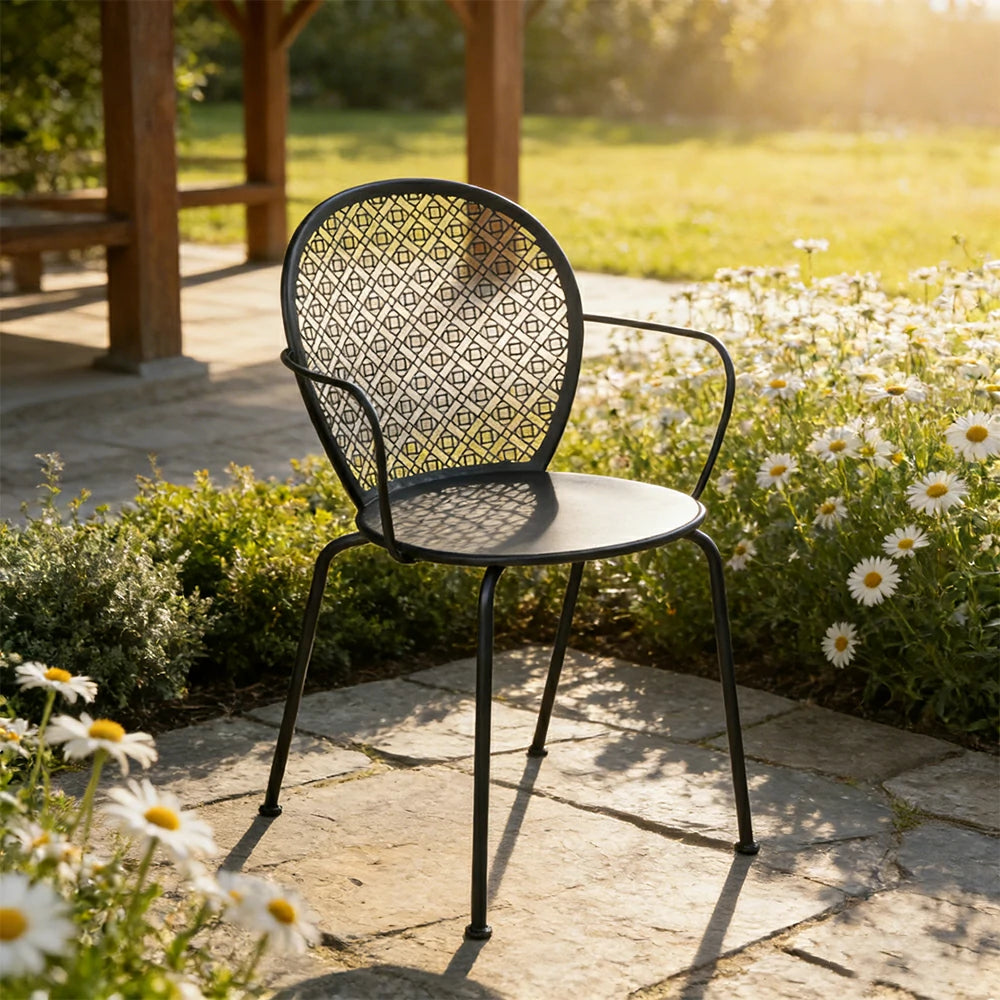 SOLARA Outdoor Dining Chair Weather-Resistant Rust-Resistant Metal Frame Easy-Clean Design with Rounded Safety Edges - Black