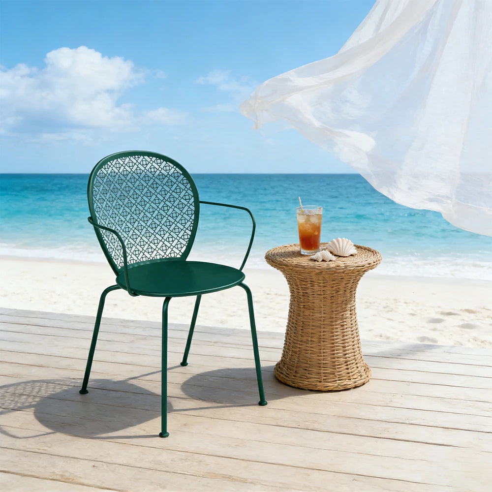 SOLARA Outdoor Dining Chair Weather-Resistant Rust-Resistant Metal Frame Easy-Clean Design with Rounded Safety Edges - Green