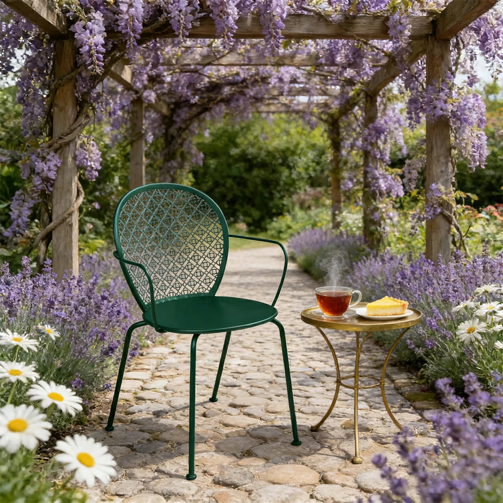 SOLARA Outdoor Dining Chair Weather-Resistant Rust-Resistant Metal Frame Easy-Clean Design with Rounded Safety Edges - Green