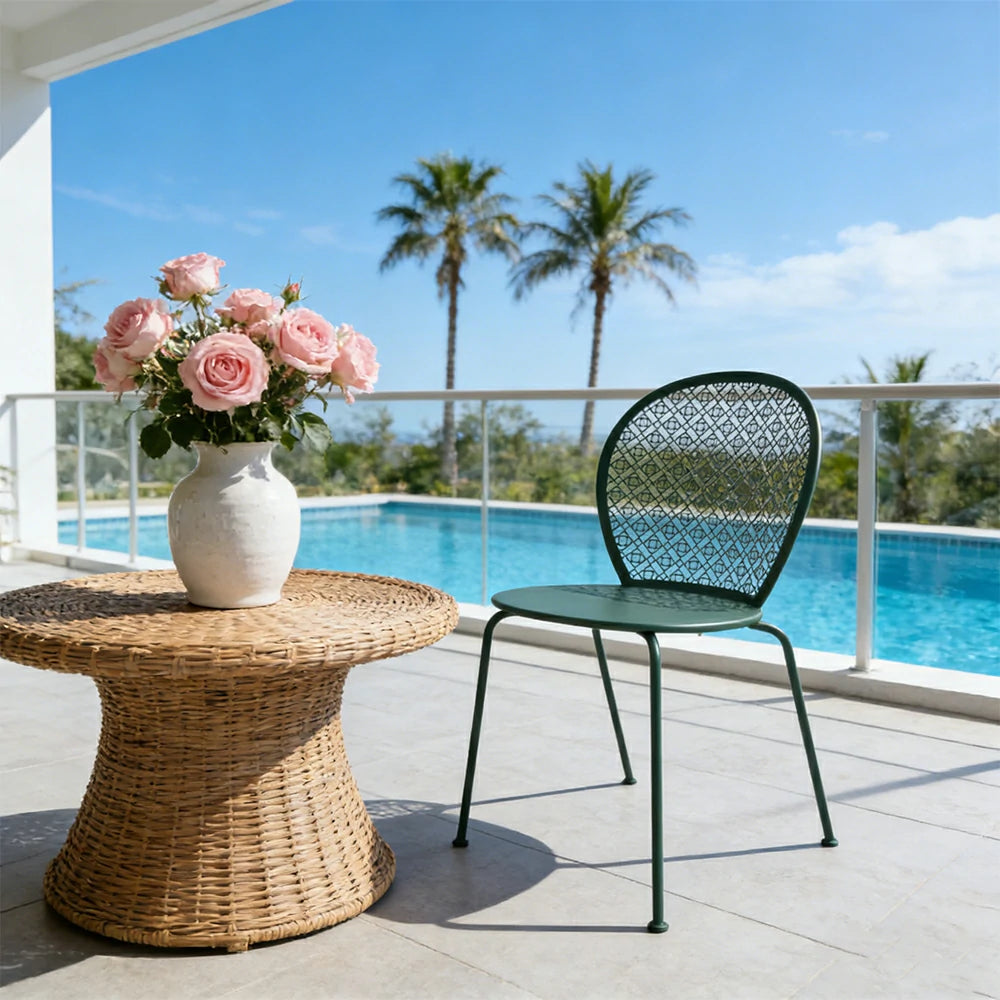 SOLARA Outdoor Dining Chair Weather-Resistant Rust-Resistant Metal Frame Easy-Clean Design with Rounded Safety Edges - Green