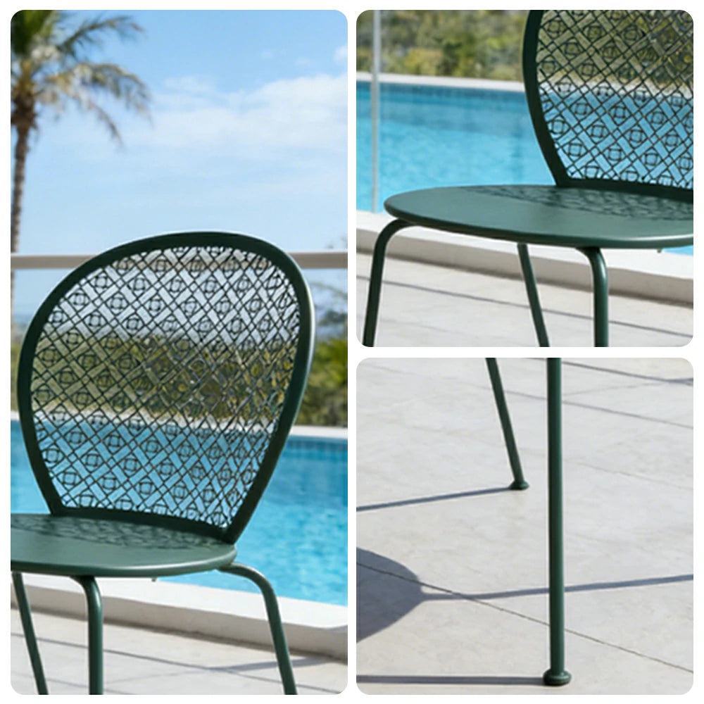 SOLARA Outdoor Dining Chair Weather-Resistant Rust-Resistant Metal Frame Easy-Clean Design with Rounded Safety Edges - Green