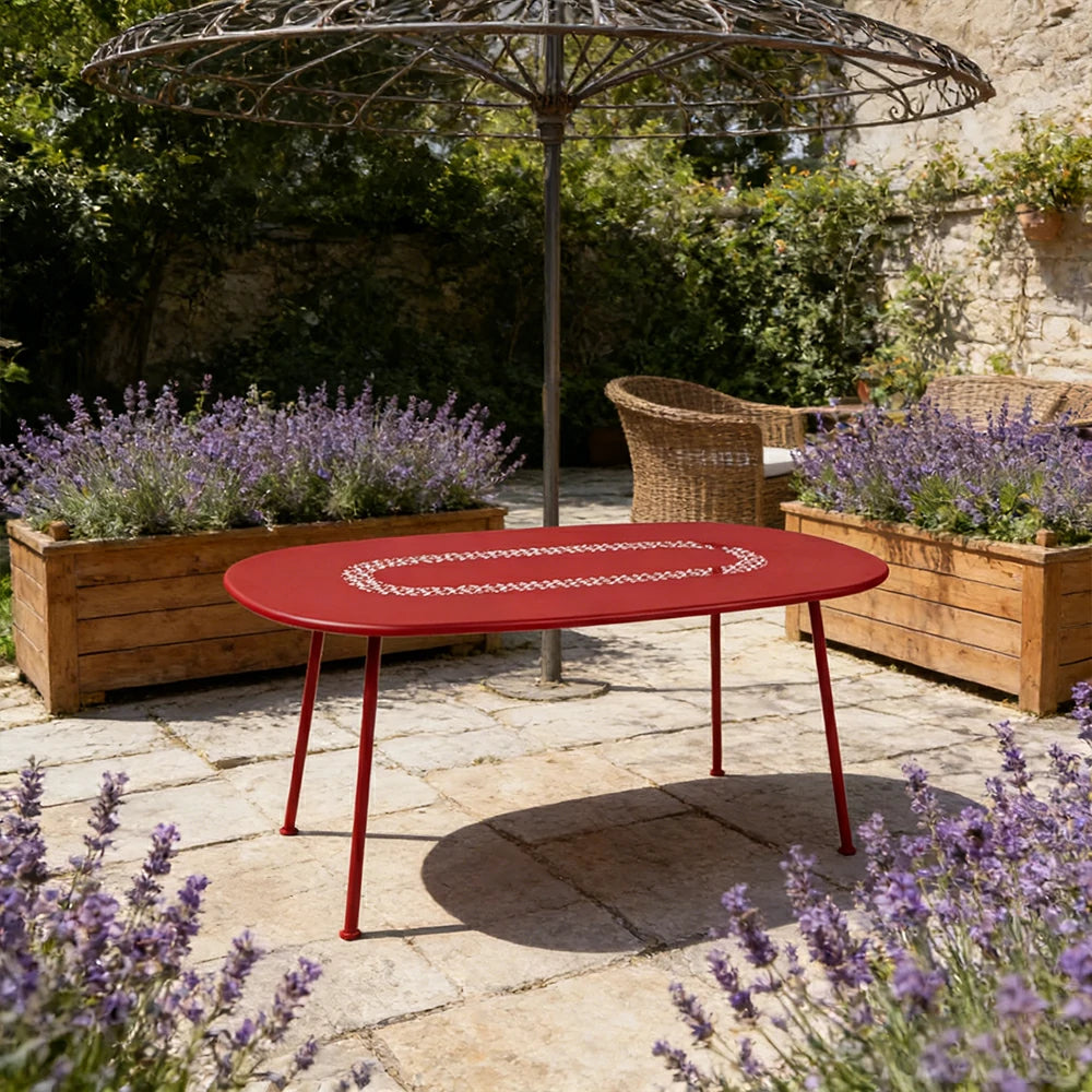 SOLARA Outdoor Table Weather-Resistant Rust-Resistant Metal Frame Easy-Clean Design with Rounded Safety Edges - Red