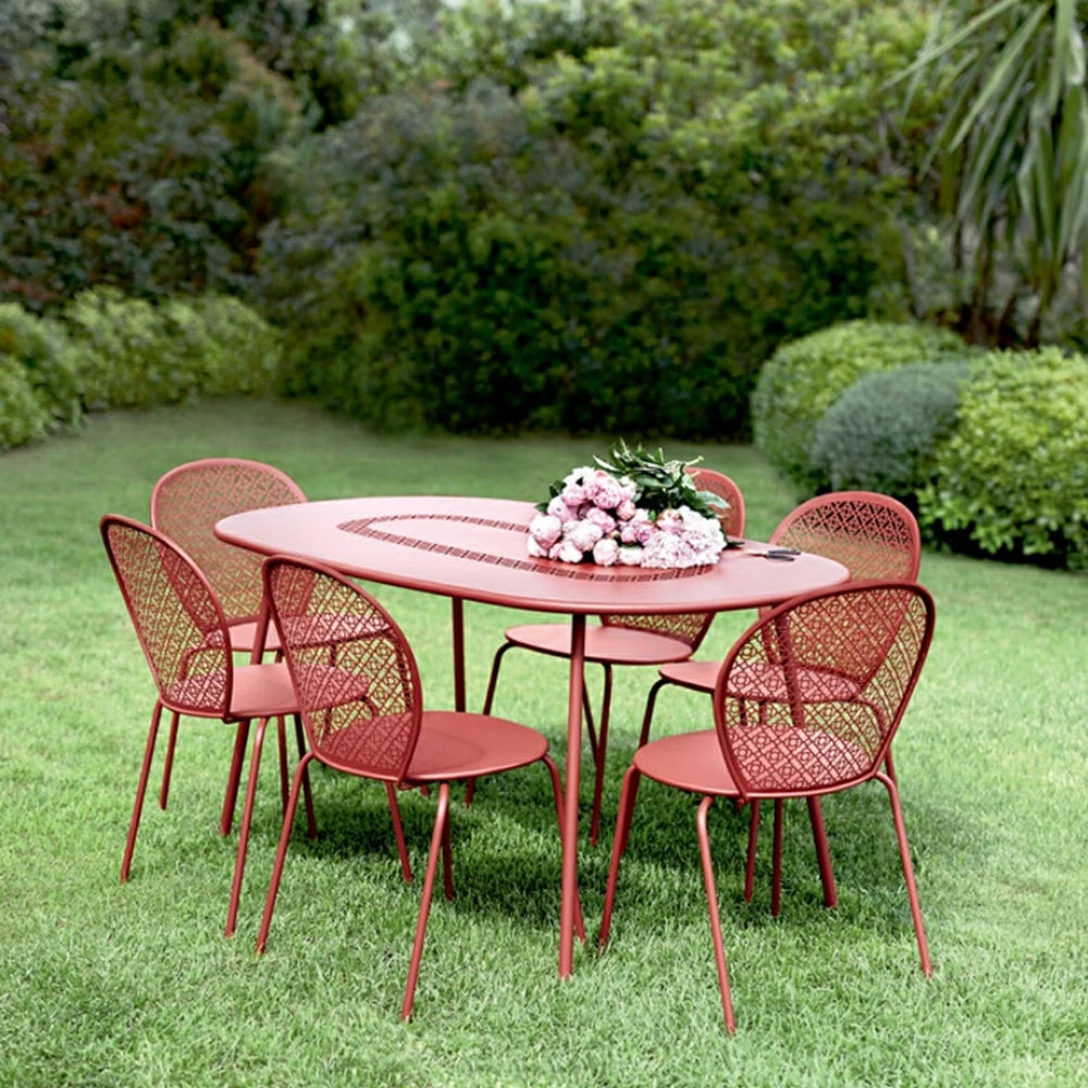 SOLARA Outdoor Table Weather-Resistant Rust-Resistant Metal Frame Easy-Clean Design with Rounded Safety Edges - Red