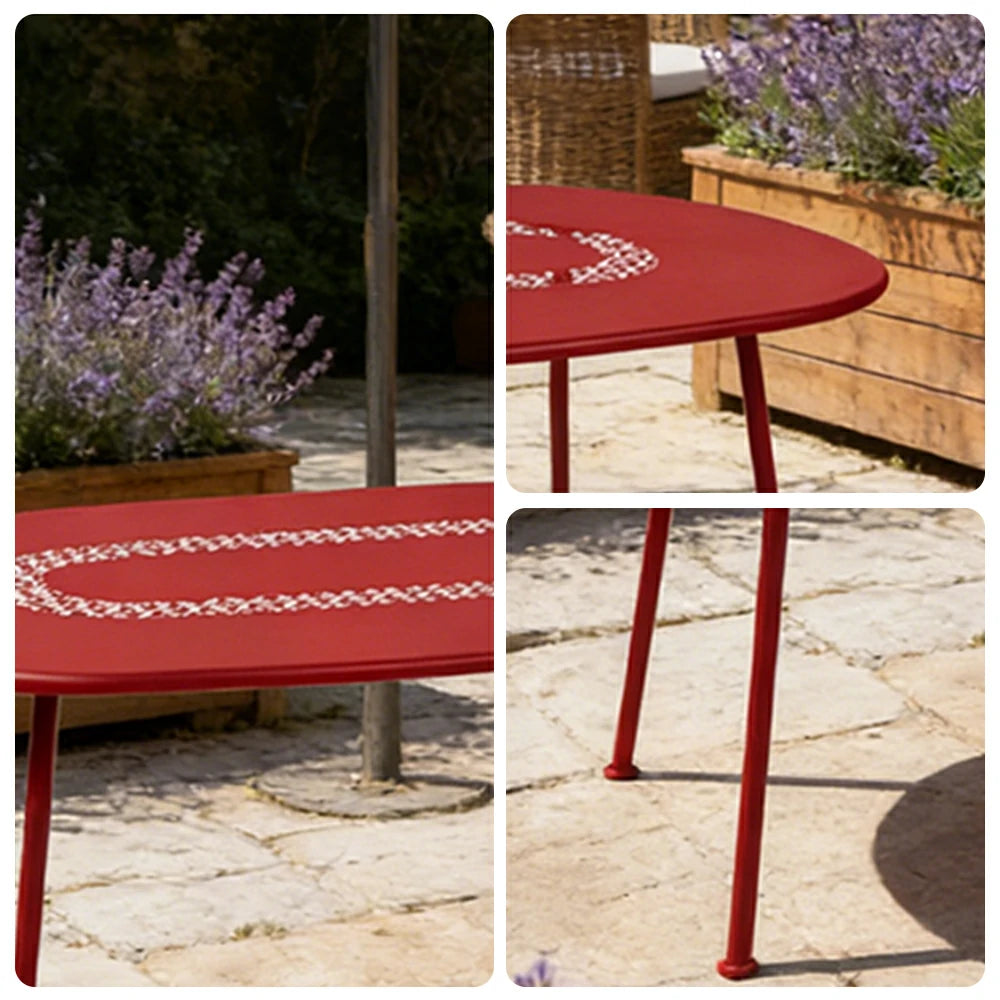 SOLARA Outdoor Table Weather-Resistant Rust-Resistant Metal Frame Easy-Clean Design with Rounded Safety Edges - Red