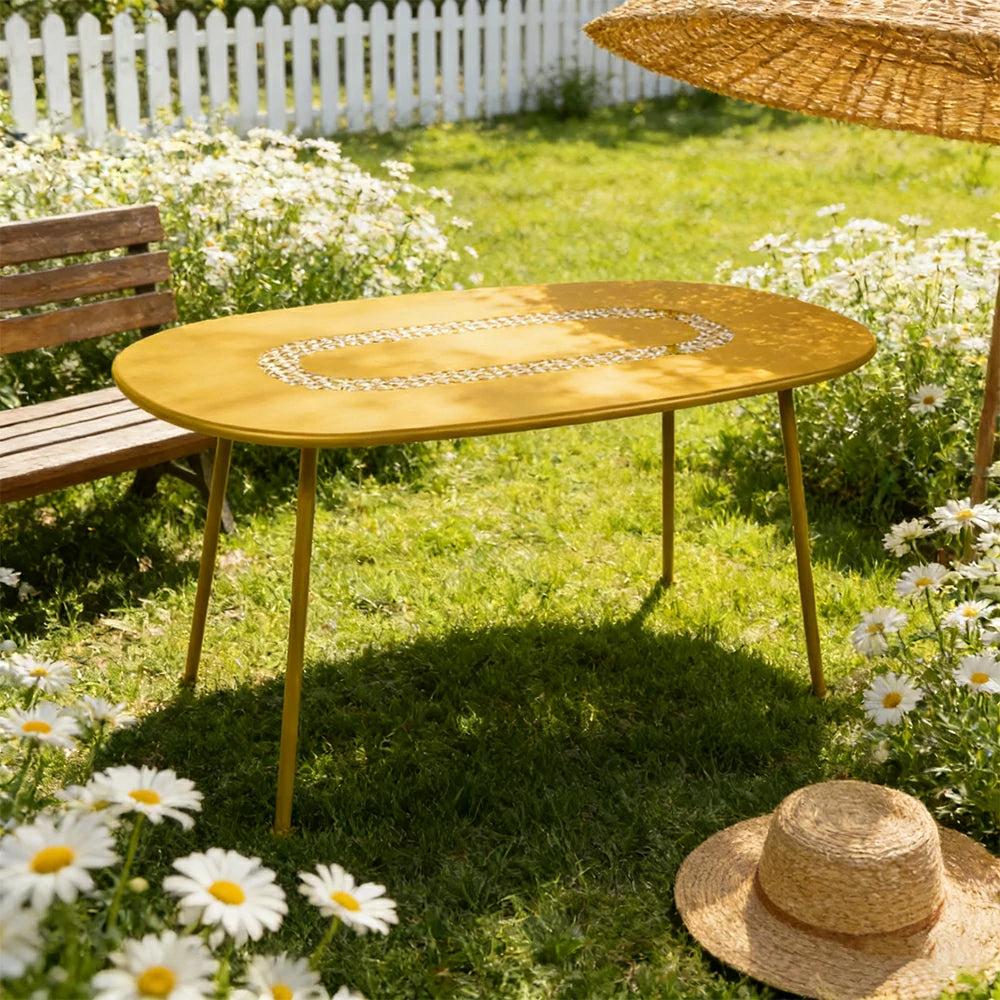 SOLARA Outdoor Table Weather-Resistant Rust-Resistant Metal Frame Easy-Clean Design with Rounded Safety Edges - Yellow