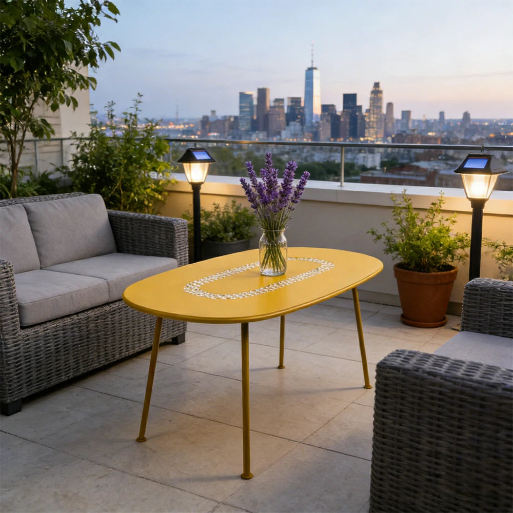 SOLARA Outdoor Table Weather-Resistant Rust-Resistant Metal Frame Easy-Clean Design with Rounded Safety Edges - Yellow