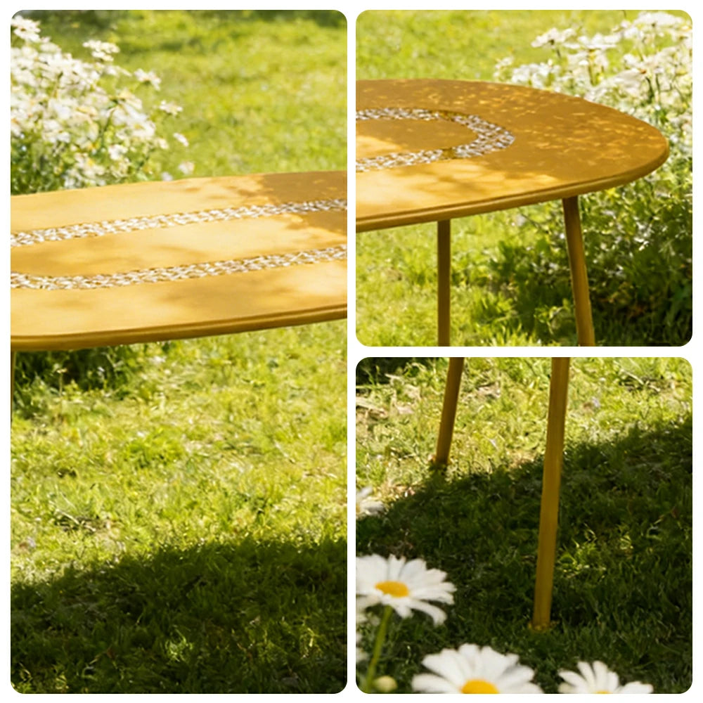 SOLARA Outdoor Table Weather-Resistant Rust-Resistant Metal Frame Easy-Clean Design with Rounded Safety Edges - Yellow