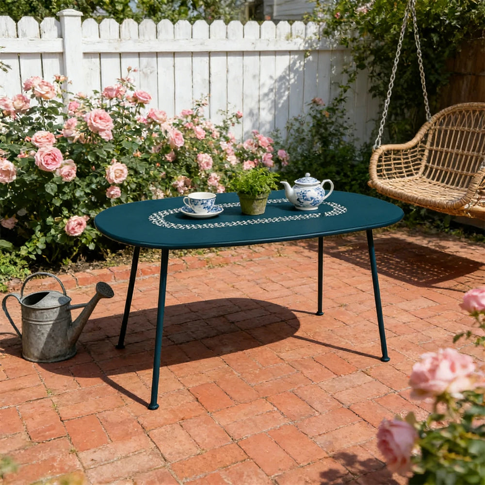 SOLARA Outdoor Table Weather-Resistant Rust-Resistant Metal Frame Easy-Clean Design with Rounded Safety Edges - Blue