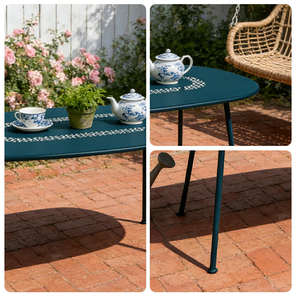 SOLARA Outdoor Table Weather-Resistant Rust-Resistant Metal Frame Easy-Clean Design with Rounded Safety Edges - Blue
