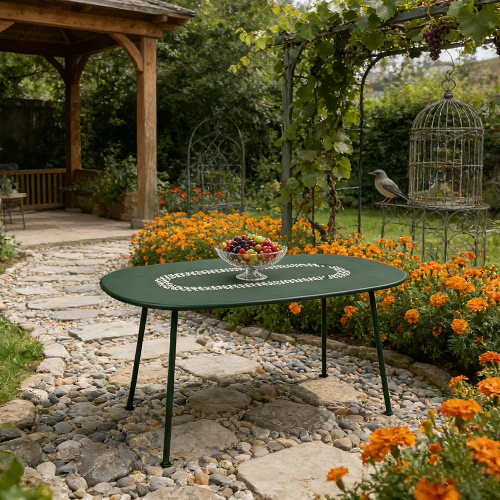 SOLARA Outdoor Table Weather-Resistant Rust-Resistant Metal Frame Easy-Clean Design with Rounded Safety Edges - Green