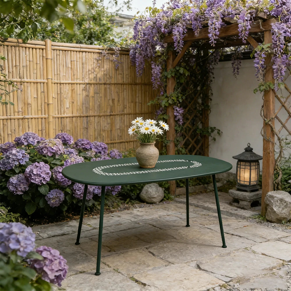 SOLARA Outdoor Table Weather-Resistant Rust-Resistant Metal Frame Easy-Clean Design with Rounded Safety Edges - Green