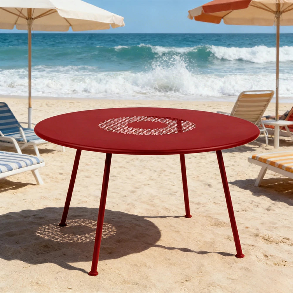 SOLARA Outdoor Round Table Weather-Resistant Rust-Resistant Metal Frame Easy-Clean Design with Rounded Safety Edges - Red