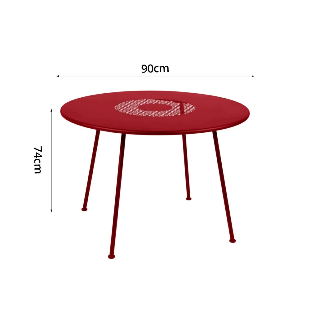 SOLARA Outdoor Round Table Weather-Resistant Rust-Resistant Metal Frame Easy-Clean Design with Rounded Safety Edges - Red