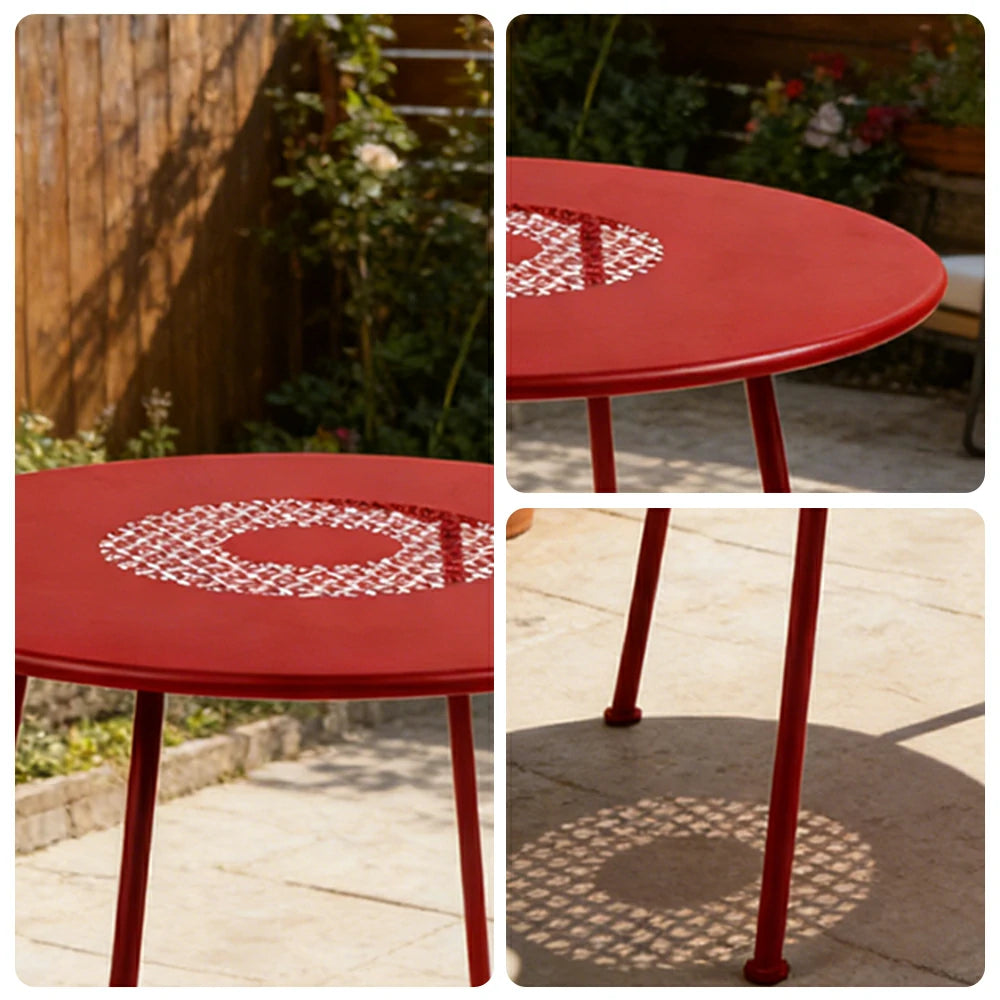 SOLARA Outdoor Round Table Weather-Resistant Rust-Resistant Metal Frame Easy-Clean Design with Rounded Safety Edges - Red