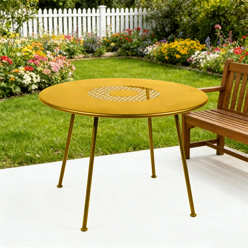 SOLARA Outdoor Round Table Weather-Resistant Rust-Resistant Metal Frame Easy-Clean Design with Rounded Safety Edges - Yellow