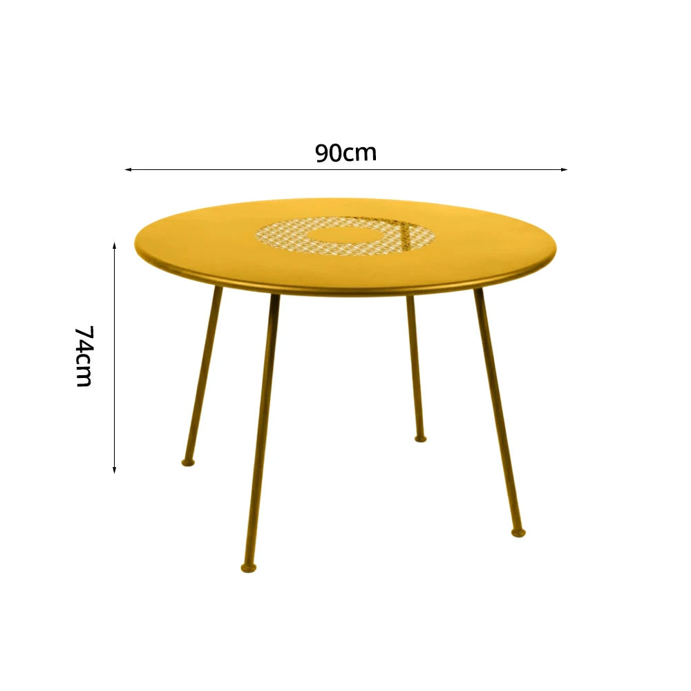 SOLARA Outdoor Round Table Weather-Resistant Rust-Resistant Metal Frame Easy-Clean Design with Rounded Safety Edges - Yellow