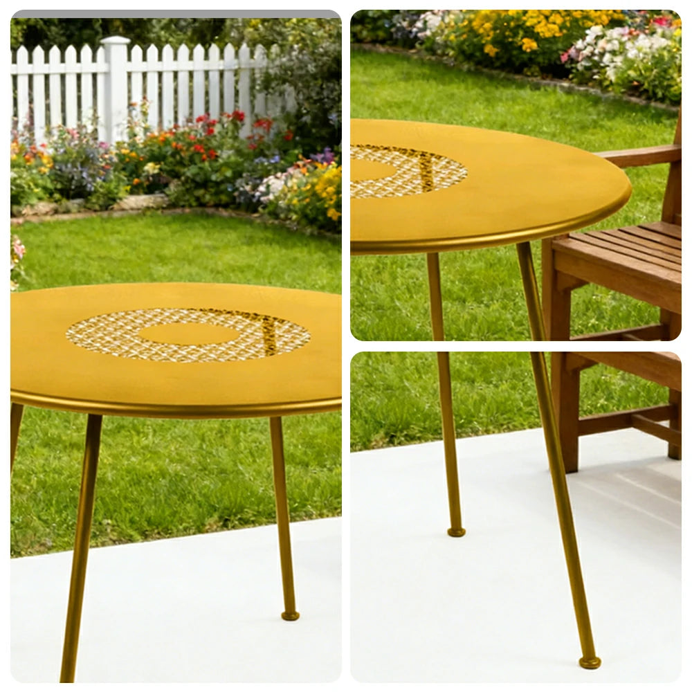 SOLARA Outdoor Round Table Weather-Resistant Rust-Resistant Metal Frame Easy-Clean Design with Rounded Safety Edges - Yellow