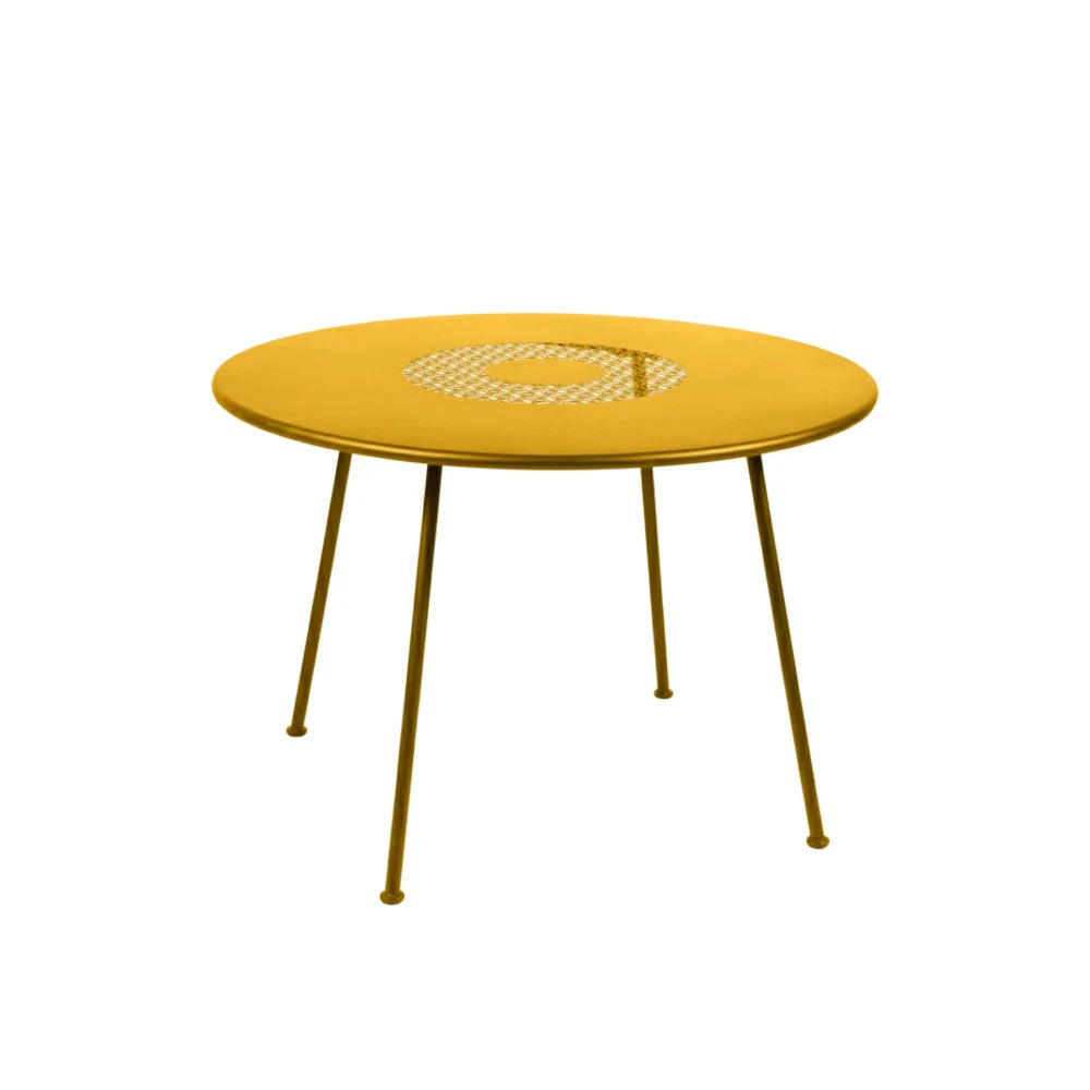 SOLARA Outdoor Round Table Weather-Resistant Rust-Resistant Metal Frame Easy-Clean Design with Rounded Safety Edges - Yellow