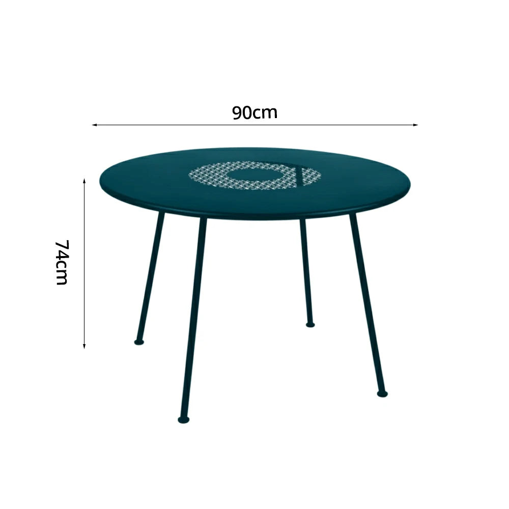 SOLARA Outdoor Round Table Weather-Resistant Rust-Resistant Metal Frame Easy-Clean Design with Rounded Safety Edges - Blue