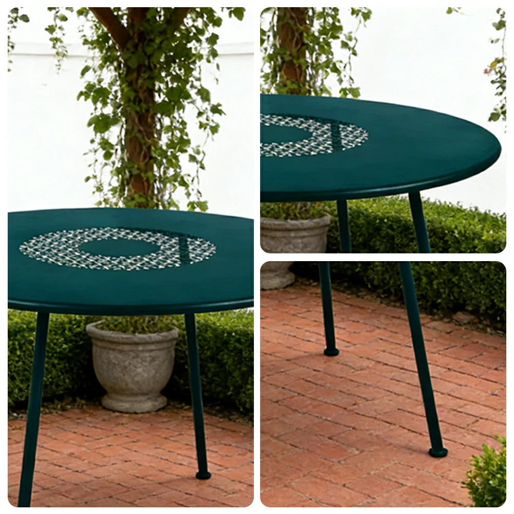 SOLARA Outdoor Round Table Weather-Resistant Rust-Resistant Metal Frame Easy-Clean Design with Rounded Safety Edges - Blue