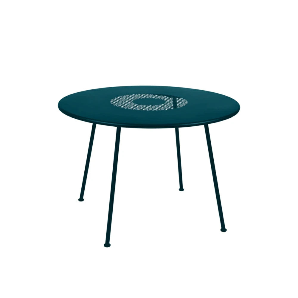SOLARA Outdoor Round Table Weather-Resistant Rust-Resistant Metal Frame Easy-Clean Design with Rounded Safety Edges - Blue