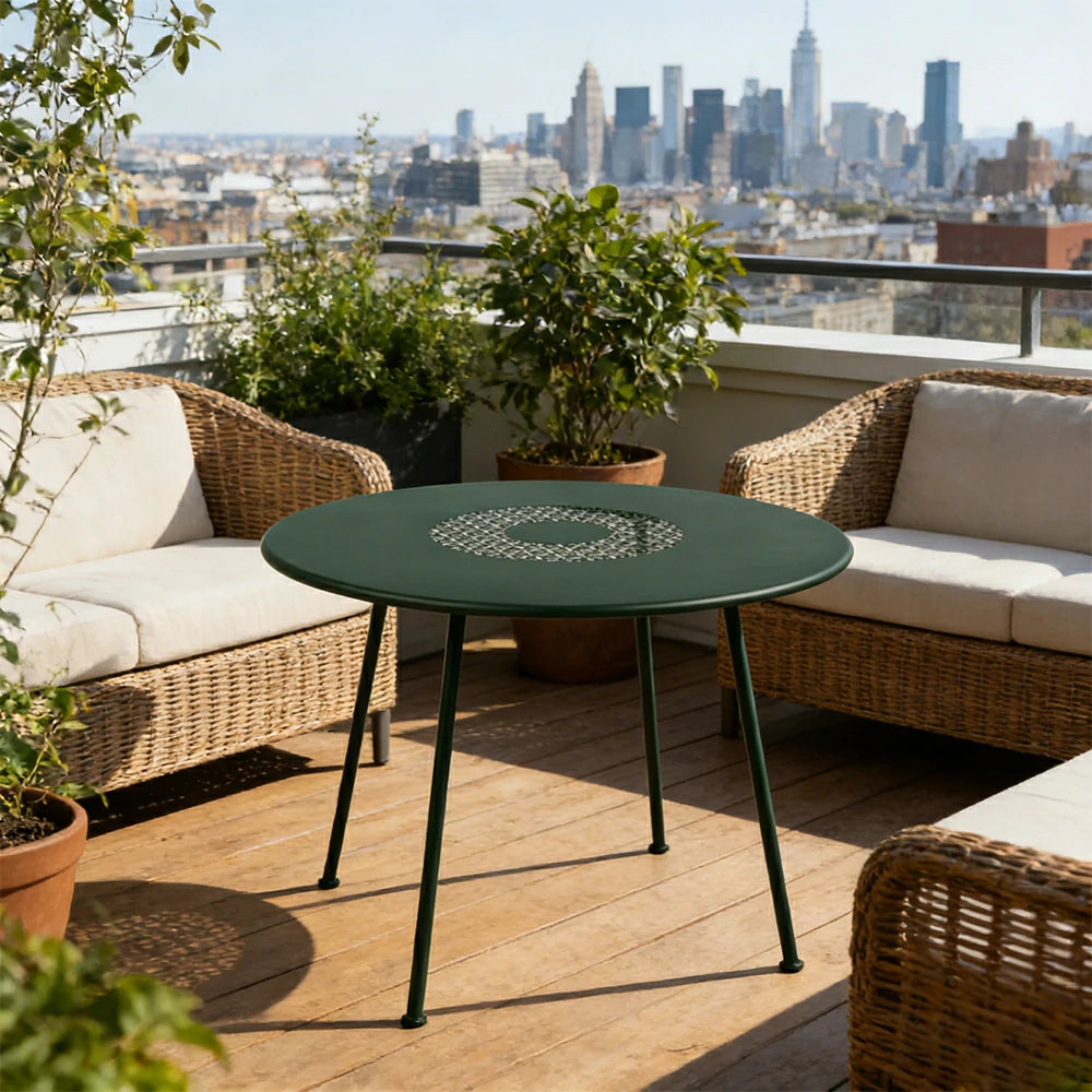 SOLARA Outdoor Round Table Weather-Resistant Rust-Resistant Metal Frame Easy-Clean Design with Rounded Safety Edges - Green