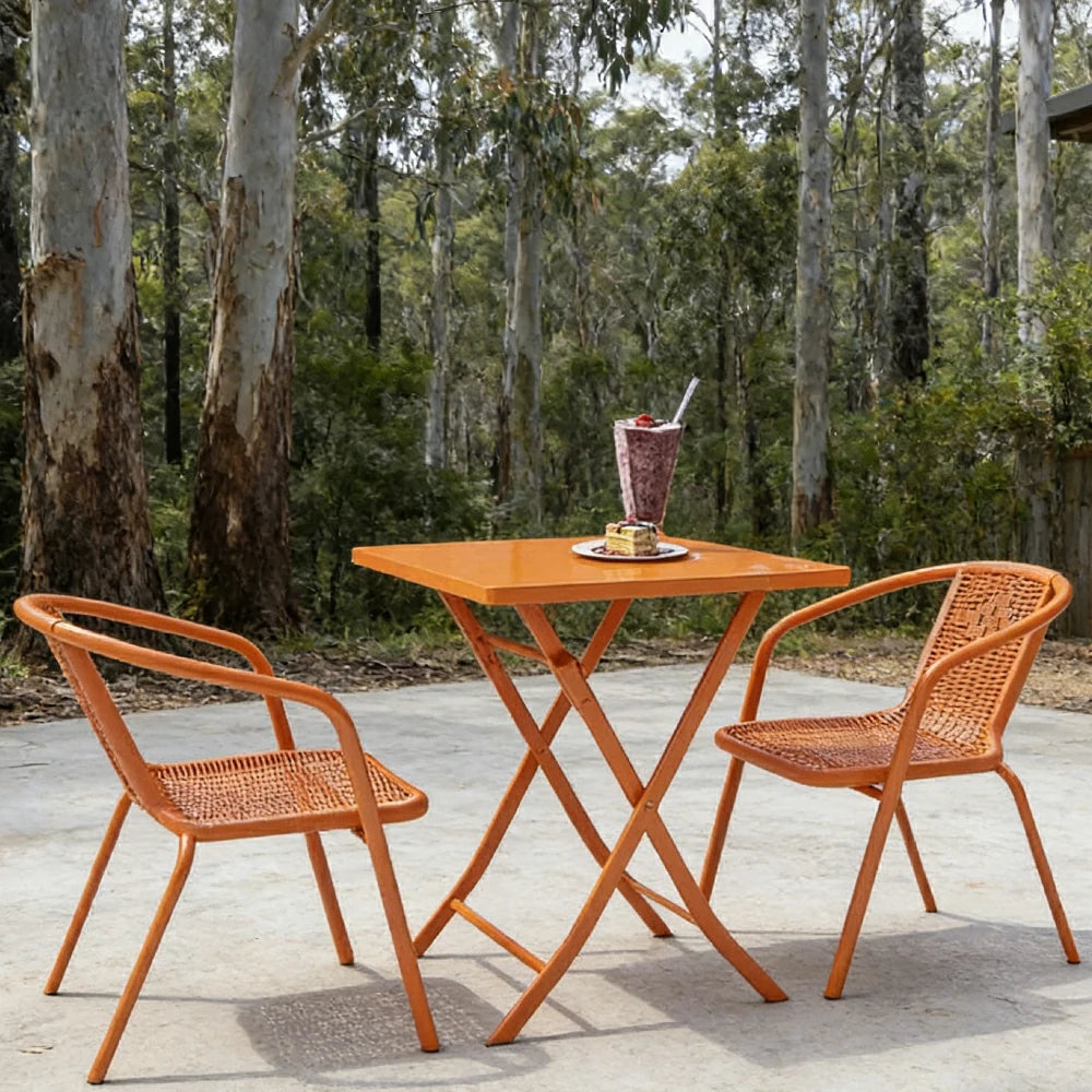 SOLARA 55cm Folding Square Table and 2 Chairs Set - Space-Saving Foldable Design, Durable Powder-Coated Iron Frame, Patio Balcony Café Dining Set