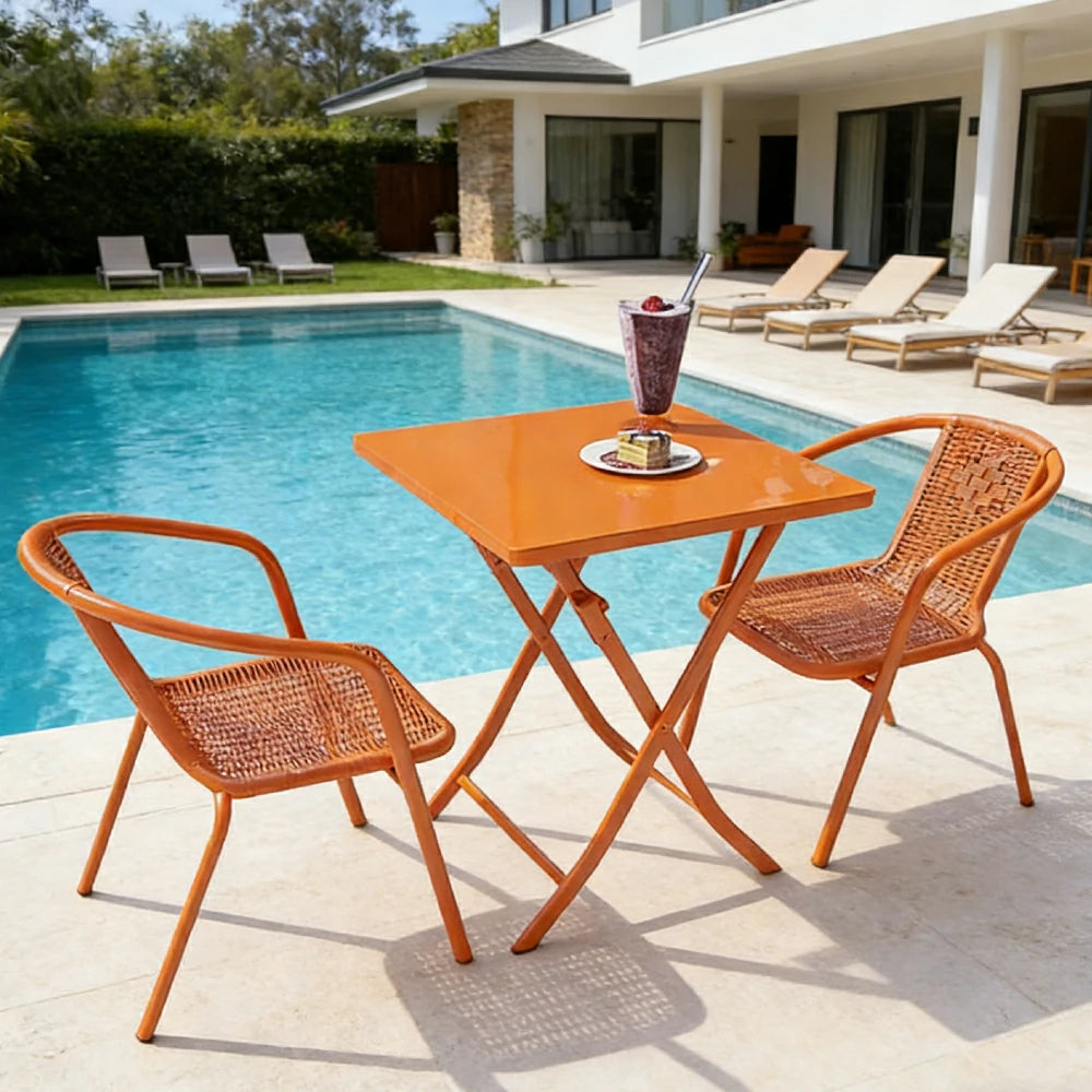 SOLARA 55cm Folding Square Table and 2 Chairs Set - Space-Saving Foldable Design, Durable Powder-Coated Iron Frame, Patio Balcony Café Dining Set