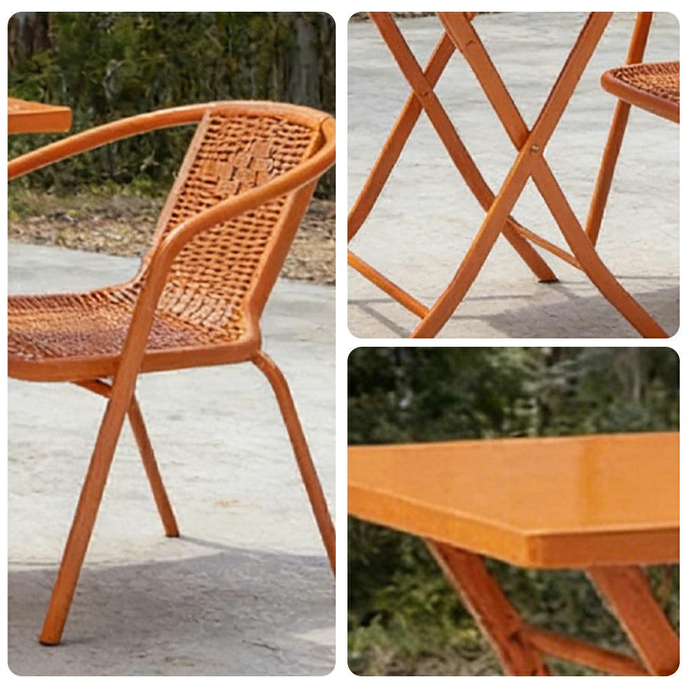 SOLARA 55cm Folding Square Table and 2 Chairs Set - Space-Saving Foldable Design, Durable Powder-Coated Iron Frame, Patio Balcony Café Dining Set