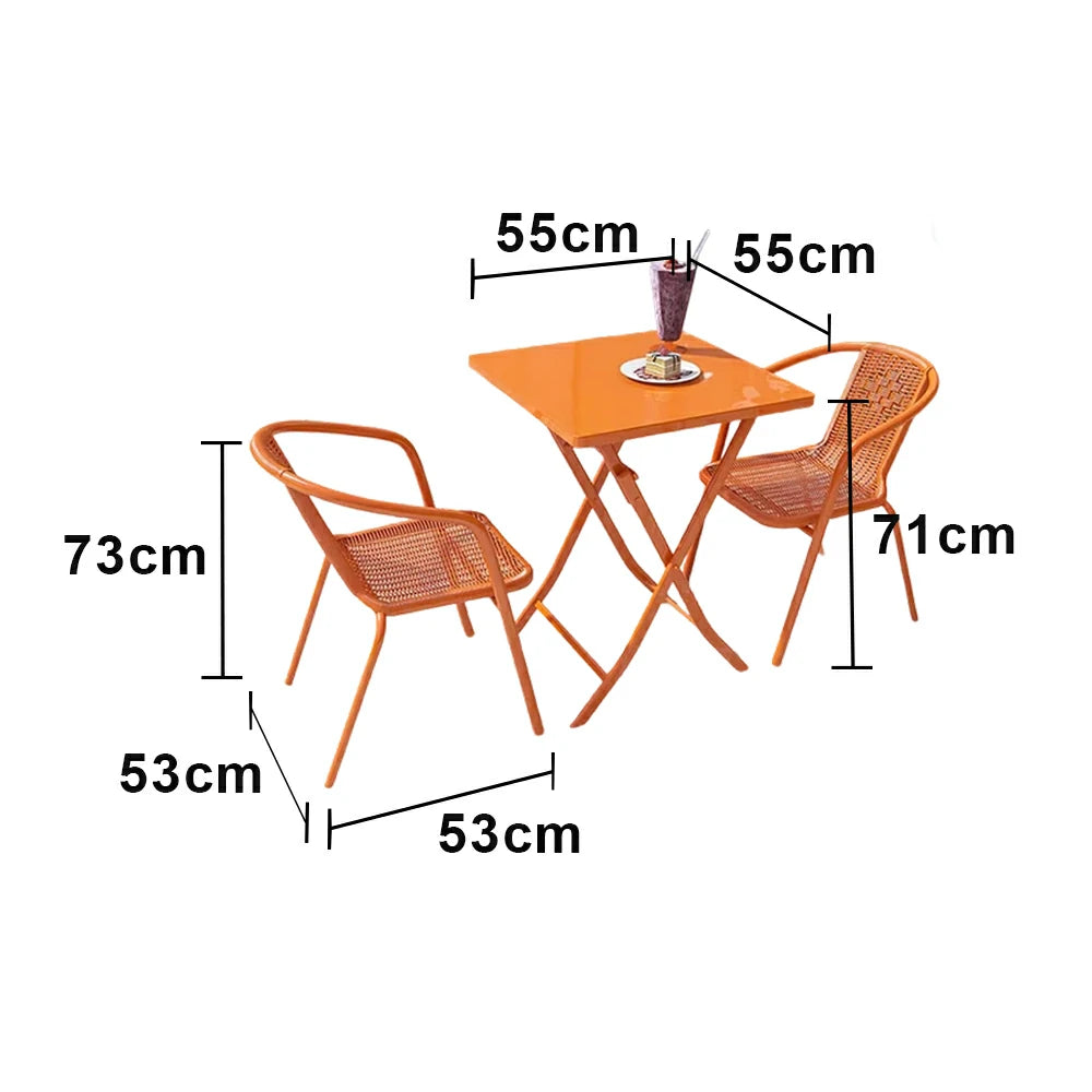SOLARA 55cm Folding Square Table and 2 Chairs Set - Space-Saving Foldable Design, Durable Powder-Coated Iron Frame, Patio Balcony Café Dining Set