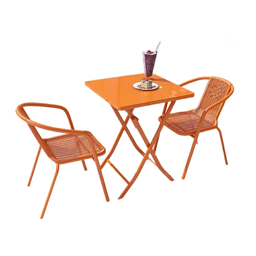 SOLARA 55cm Folding Square Table and 2 Chairs Set - Space-Saving Foldable Design, Durable Powder-Coated Iron Frame, Patio Balcony Café Dining Set
