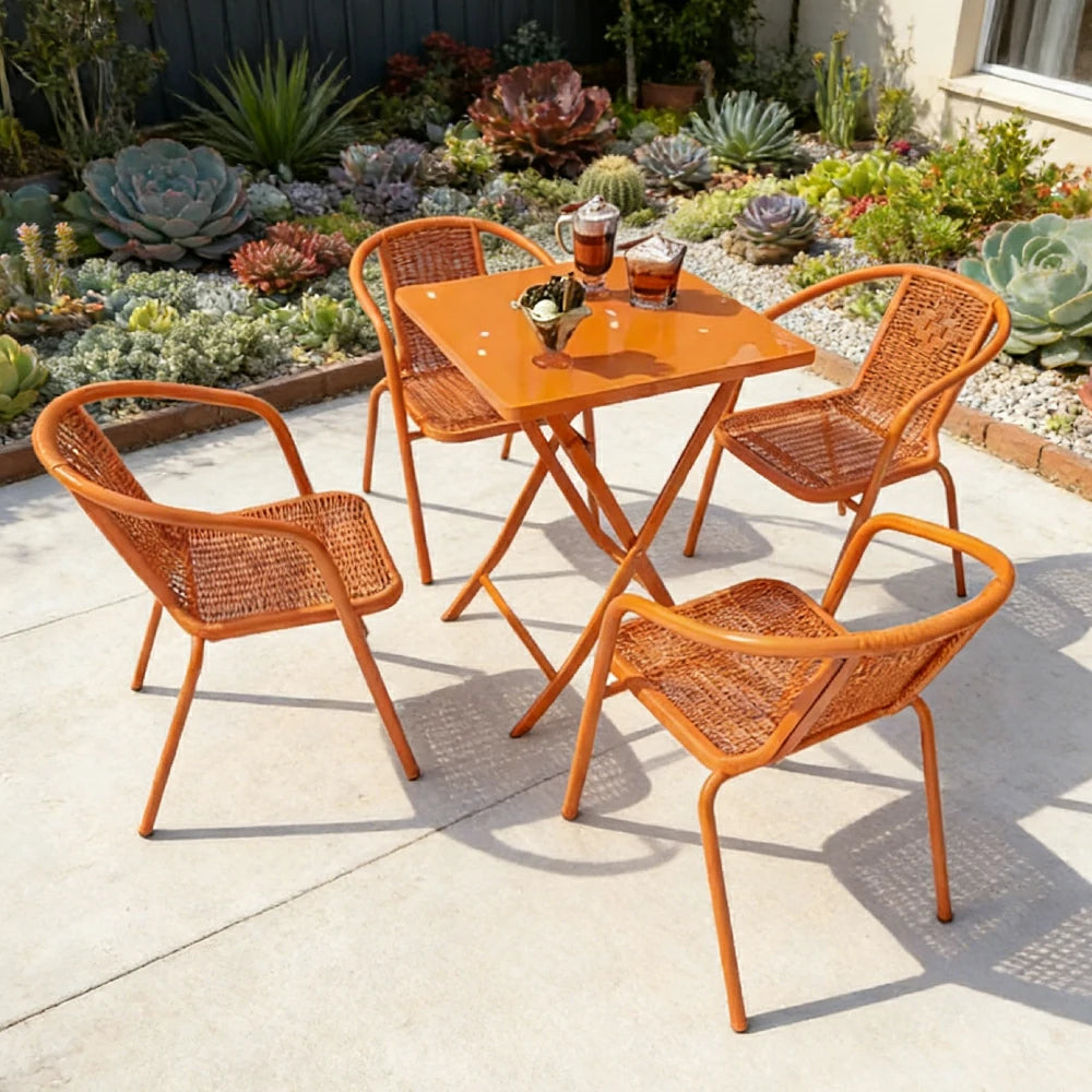 SOLARA 55cm Folding Square Table and 4 Chairs Set - Space-Saving Foldable Design, Durable Powder-Coated Iron Frame, Patio Balcony Café Dining Set